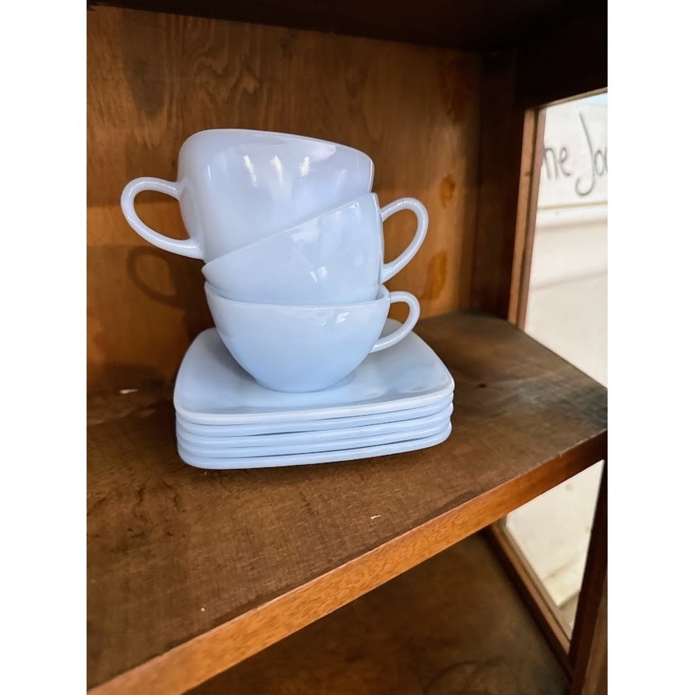 Vintage 1940s Fire King Azurite Charm Square Cup & Saucer 3 cups 5 plates